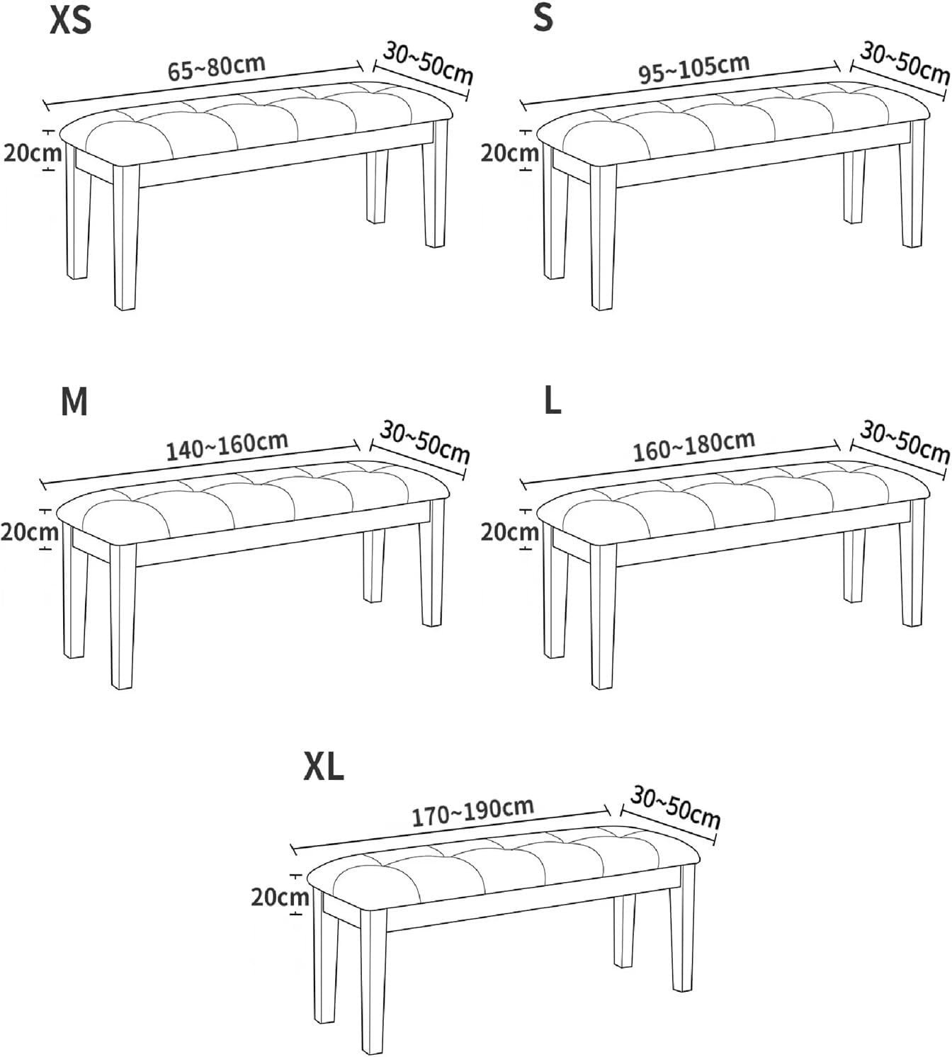 Bench Cushion Cover 1 Set Solid Colour Pineapple Checkered Home Fabric Bench Cover Non-Slip Full Wrap Elastic(White,S)