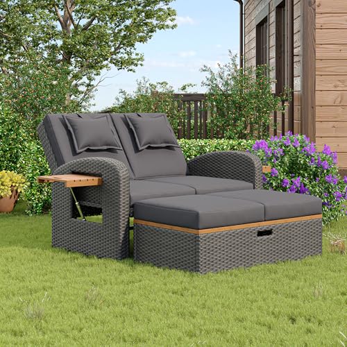 Oxtao Rattan Gartenlounge Set Outdoor, Rattan Gartenliege 2 Sitzer mit...