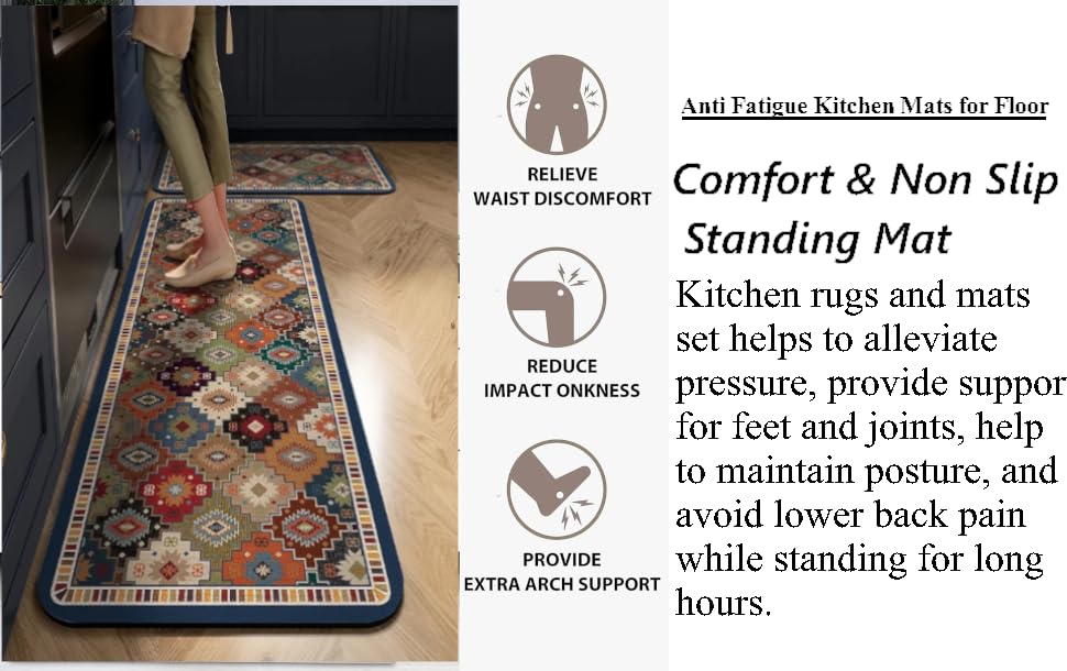 Image of proxin Kitchen Mats for Floor Anti Slip, 2 Pcs Kitchen Mats, Waterproof Memory Foam Kitchen Rugs, Waterproof Standing Runner for Bathroom (Multi1)