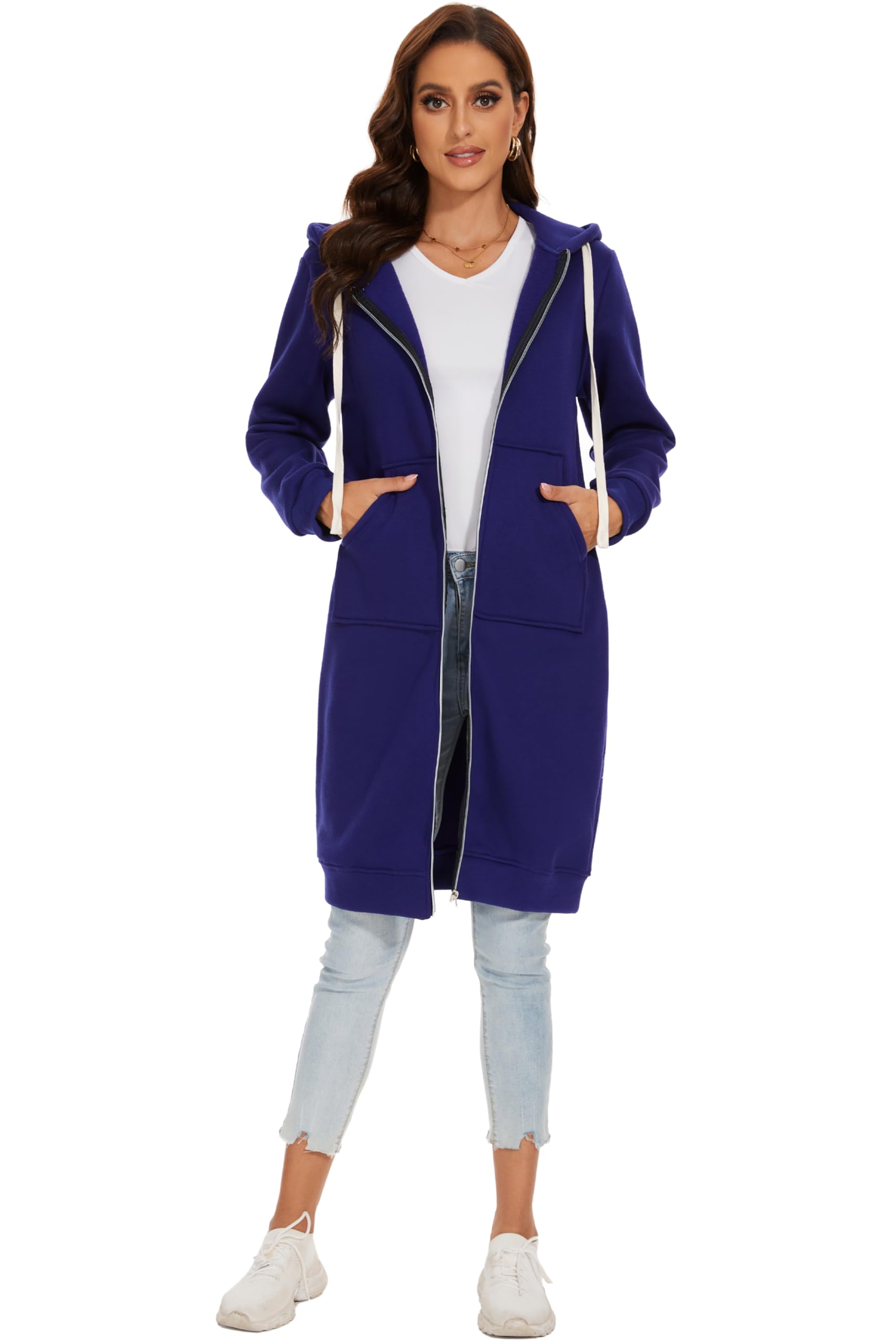 Damen Herbst Winter Outing Stil Frauen Warm Reißverschluss Öffnen Clubbing Dating Elegante Hoodies Sweatshirt Langen Mantel Jacke Tops Outwear Hoodie Outwear Kapuzenpullover