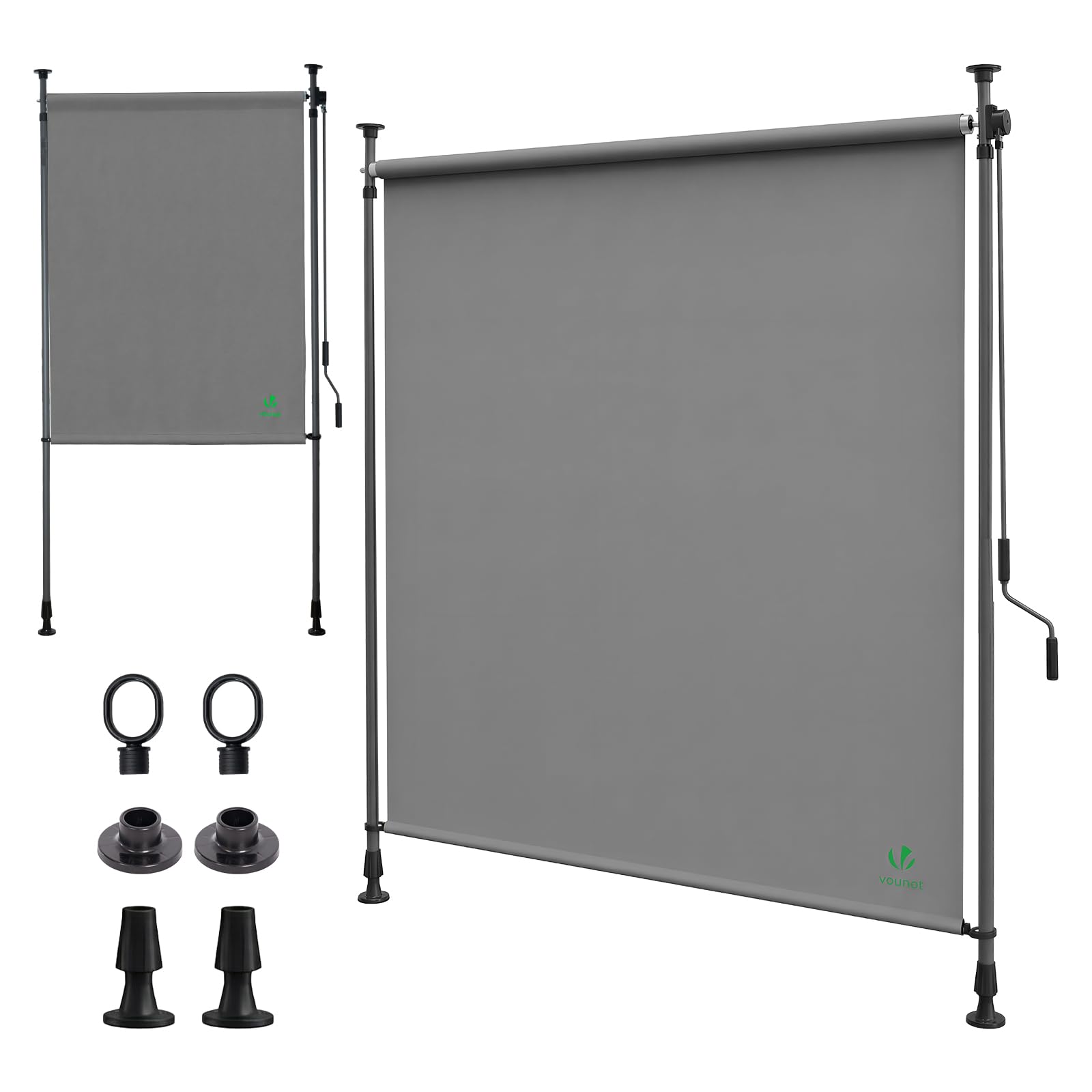 VOUNOT® Klemmmarkise Senkrechtmarkise 100x310 cm, Vertikalmarkise mit Handkurbel ohne Bohren, Ausziehbar Sichtschutz für Balkon, Garten & Terrasse, UV-Schutz & Wasserfest, Grau