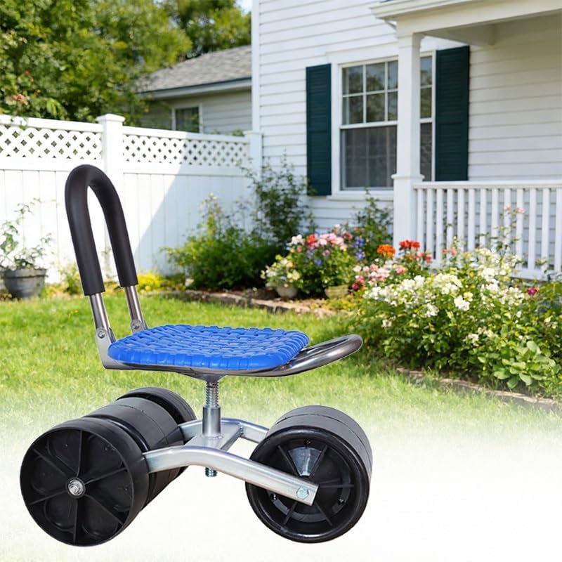 Foldable Garden Rolling Cart, Rolling Garden Stool with Storage Shelf, Picking Rotary Tool Cart with Wheels, 360° Rotatable, for Patio Yard Orchard Farmland(A)