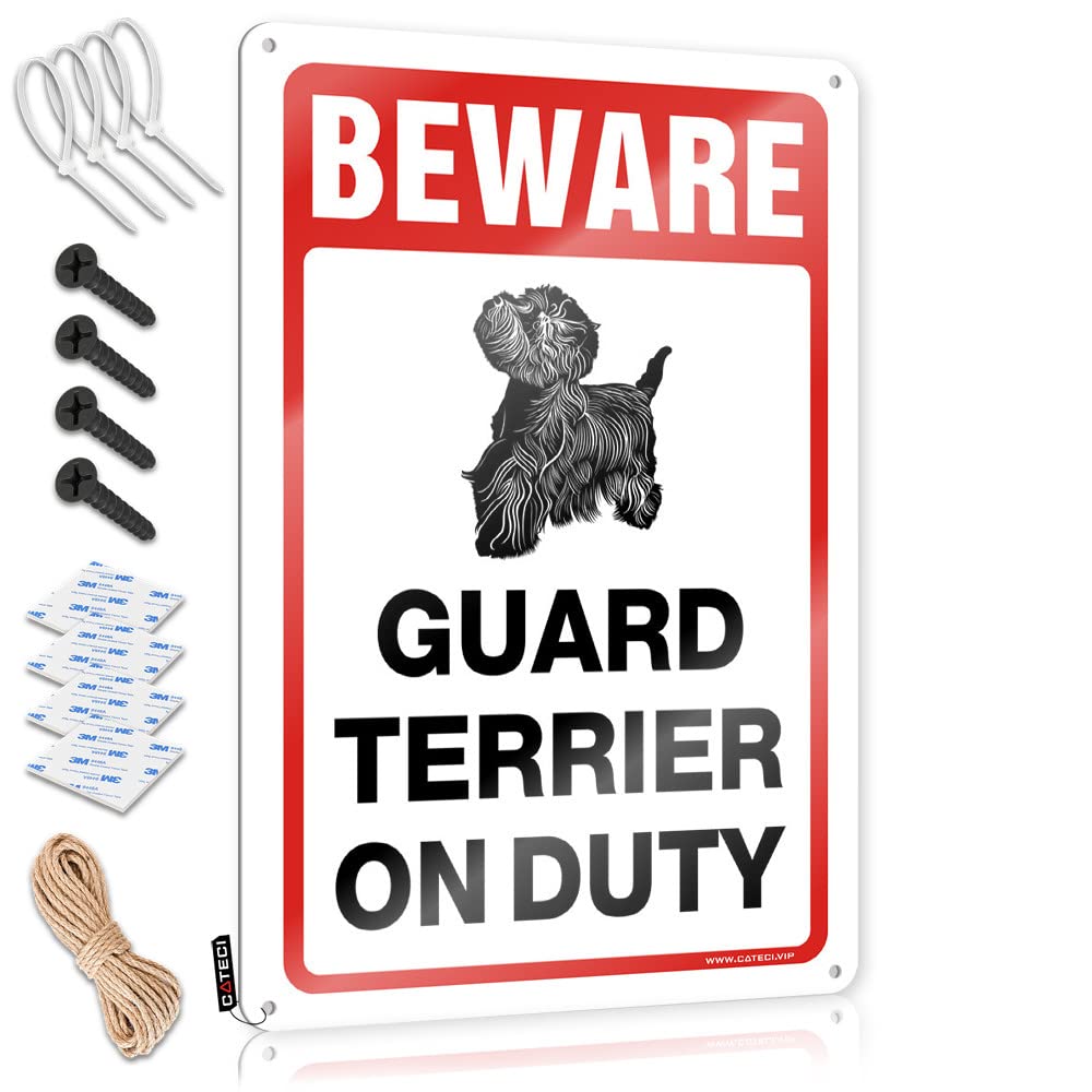 IBWNBBUSN Tin Metal Bar Signs Beware! Guard Terrier On Duty Tin Sign Home Bar Decor Tin Sign Funny(30X40CM)