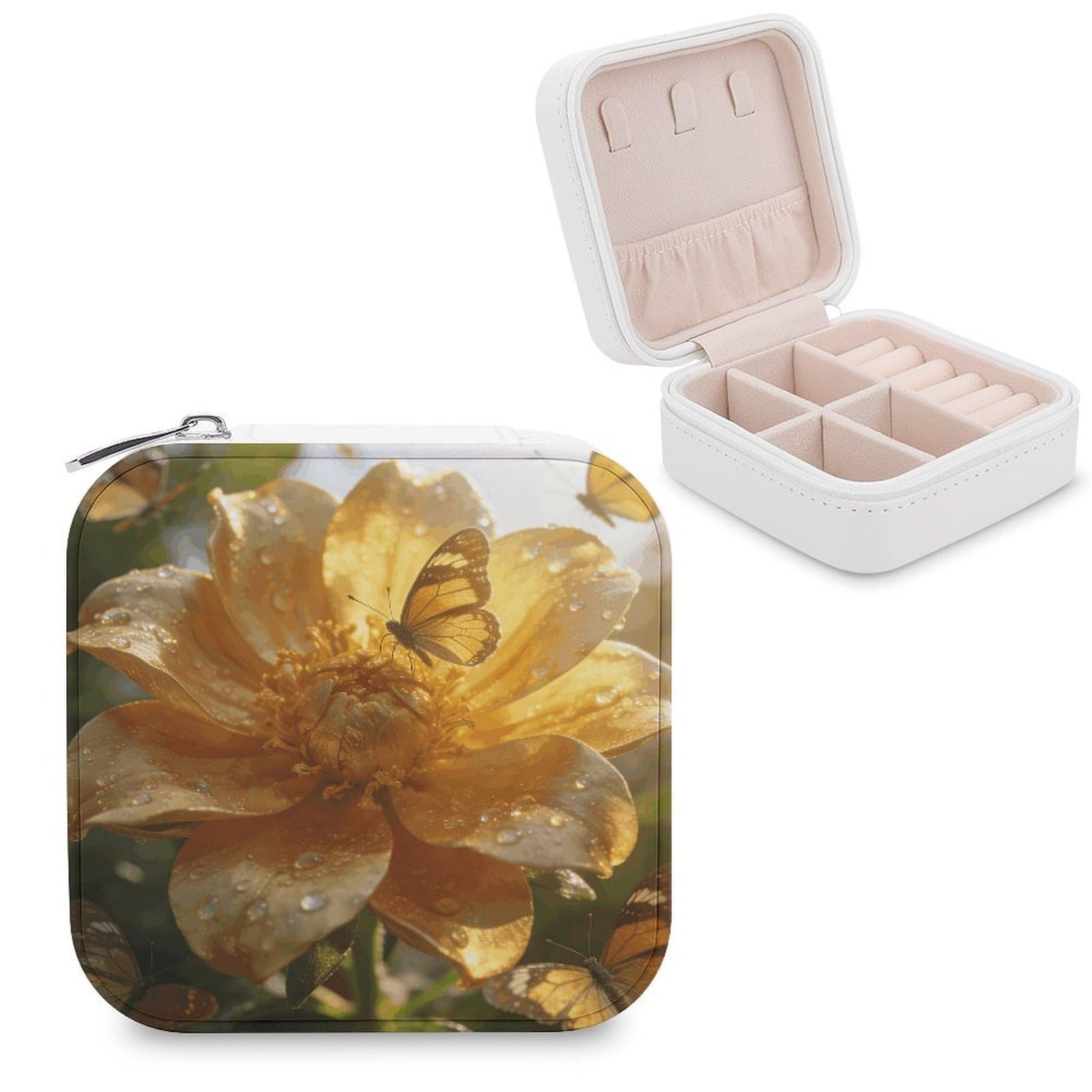 VstaDank Golden Bloom Jewelry Box Beautiful Portable Ring Boxes Cute Large-Capacity Jewelry Case Jewelry Organizer for Mothers Gifts for Earrings Rings Hand Bracelet
