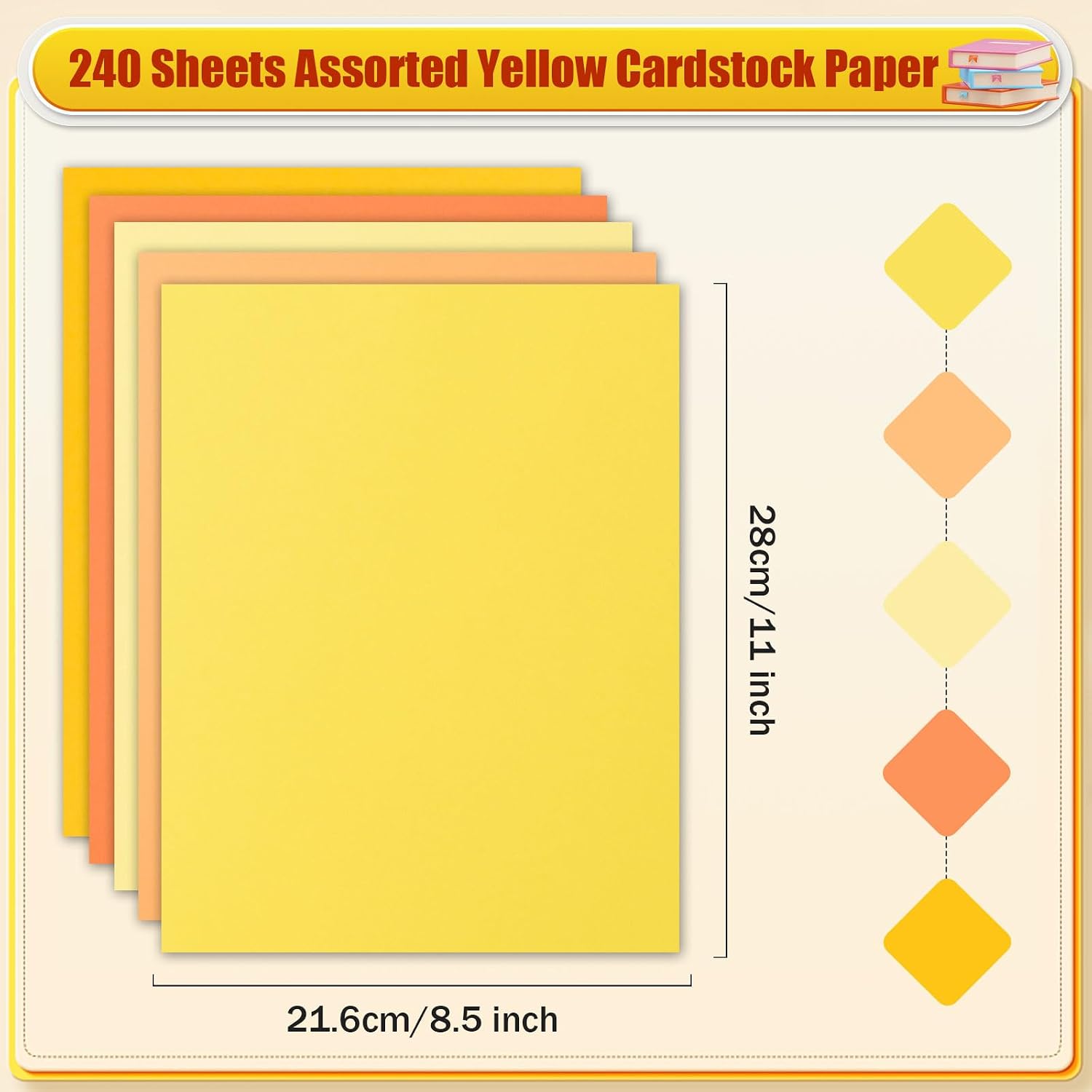 MixTeach 240 Sheets Assorted Yellow Cardstock Paper 8.5 x 11" Medium Thick Card Stock 180gsm/65lb Printable Kraft Paper for Boho Themed Scrapbooking, Card Making, Invitations, DIY Art Craft Supplies