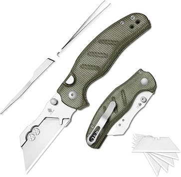 Kizer C01C Uti 1 Dual-screw Version Utility Knife, Green Micarta Handle