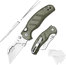 Kizer C01C Uti 1 (Dual-screw Version) Utility Knife, Button Liner Lock Box Cutter EDC Pocket Knife with 5PCS Razor Blades, Green Micarta Handle Small Folding Knives for Men Women, V3488.29JSM1