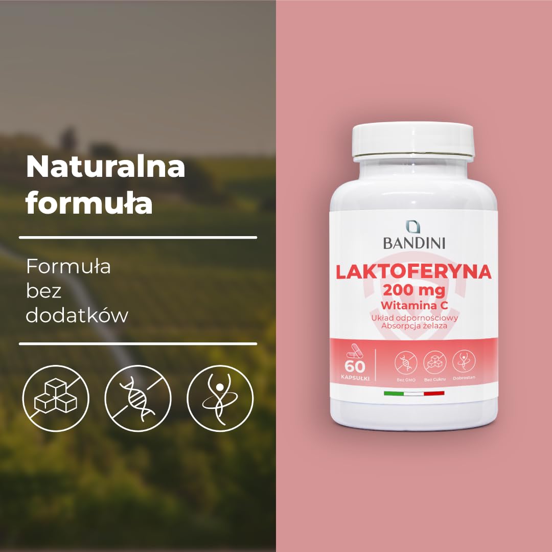 Bandini® LATTOFERRINE 200 Immuno - 200 MG laktoferyny na kapsułkę (60 kapsułek) - Suplement diety w wysokiej dawce z witaminą C - Naturalny przeciwutleniacz dla układu odpornościowego
