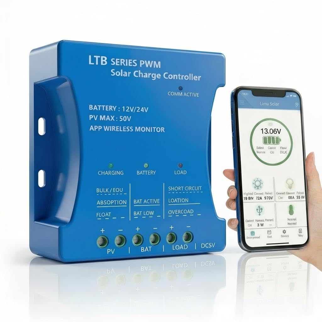 20A Bluetooth Caricatore Solare Controller 12V/24V Regolatore Intelligente Pannello Solare Statistiche di Ricarica Batteria Pwm Con Porta Usb 12V24V Batteria Al Piombo-Acido/Litio