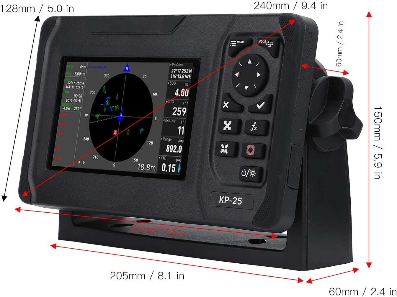 Chart Plotter Marine, IP66 Marine Plotter Marine Navigator with 5in Color TFT LCD Screen, Accurate Fish Finders Depth Finders for Boats, Safety Alarm System,