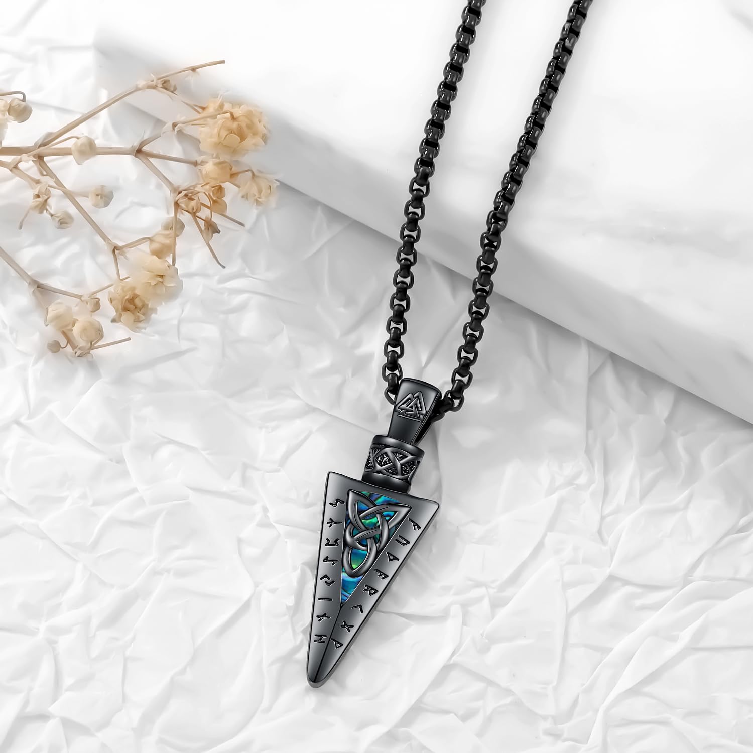 Wikinger Kette Herren 925 Sterling Silbe Pfeil/Thors Hammer/Lebensbaum/ViKing Kreuz Keltischer Anhänger Halskette Amulett Nordische Wikinger Schmuck für Herren Damen