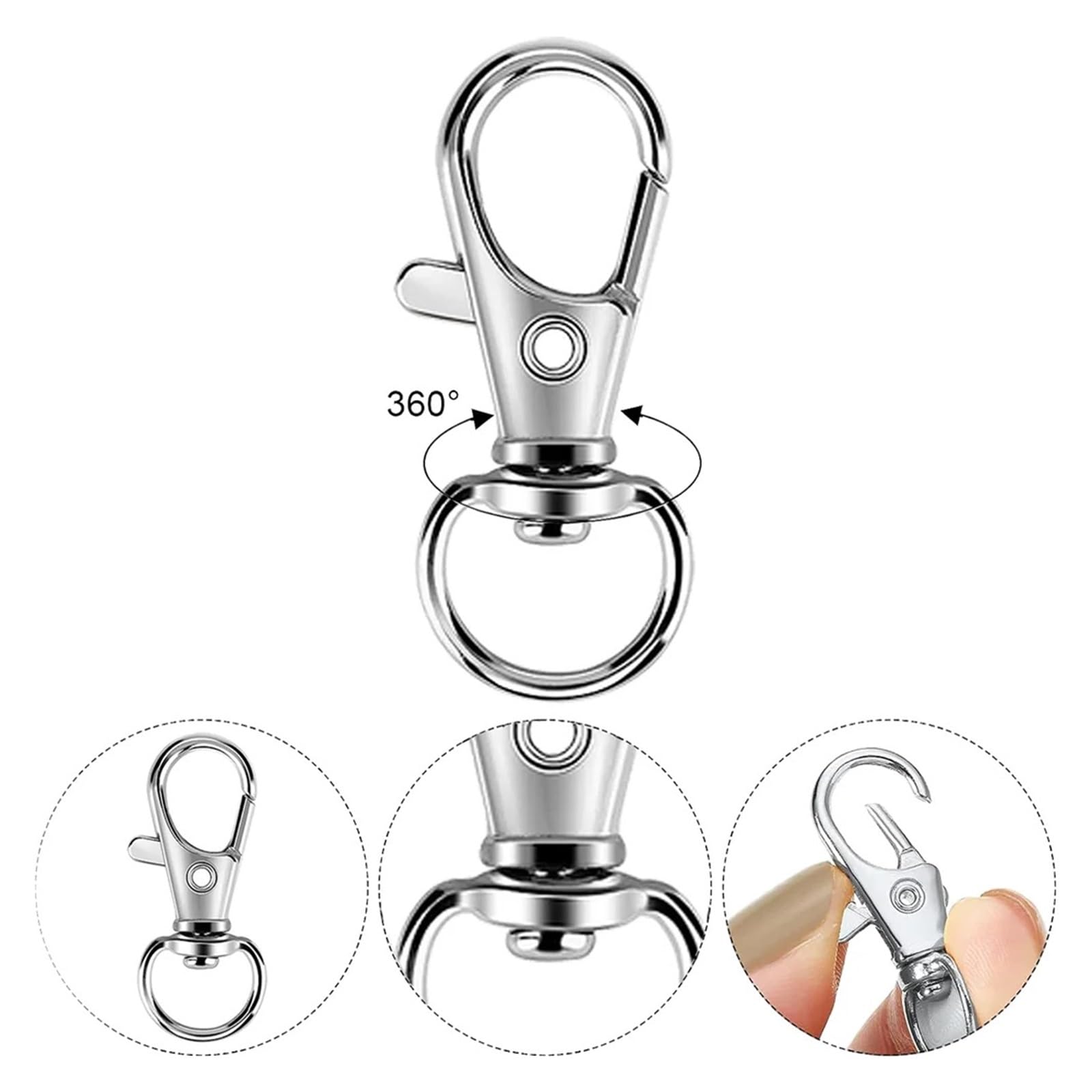5/20/50/100 sztuk breloczek klipsy haki obrotowe zapięcia smycz karabińczyk karabińczyk zapięcie na brelok DIY rzemiosło jubilerskie (32mm)(Black,100PCS)