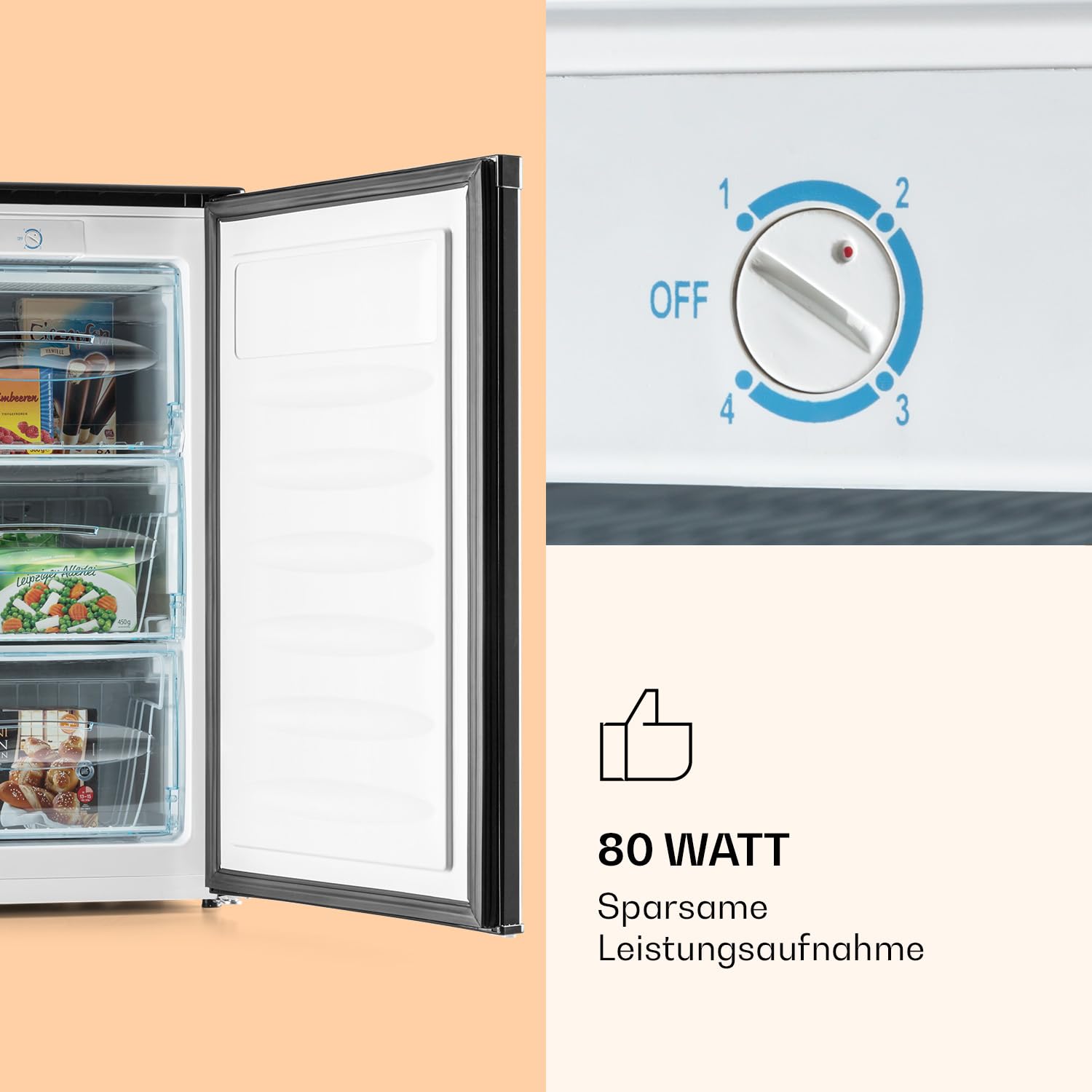 Klarstein Mini Gefrierschrank, Klein & Leise, Freistehender Gefrierschrank, 69L Kleiner Gefrierschrank, Tiefkühlschrank mit Eiswürfelform & Eisschaber, Effiziente Gefrierschränke, Kompakter Freezer