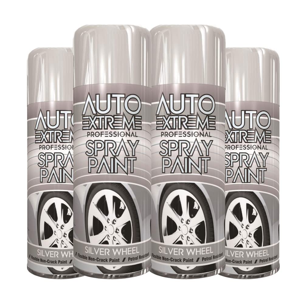 Classic Signature - 4 x Auto Extreme Silver Wheel Spray Paint 400ml Professional Quality, Perfect Finish for Cars, Bikes,Vans, Metal, Wood