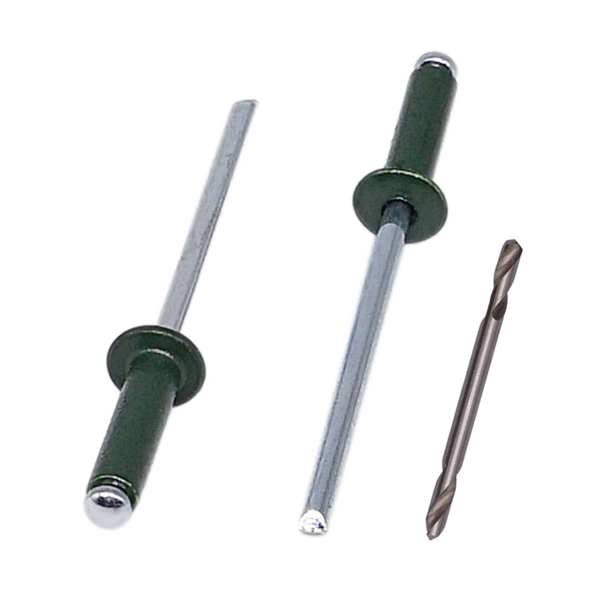 Skir'co Chrome Green (Ral 6020) (200 Pcs) Painted Blind Rivets 3.2 X 12 Mm, Aluminium Blind Rivets, Din 7337, Steel Mandrel, Pop Rivets, Drill Bit Included (Chrome Green Ral 6020)