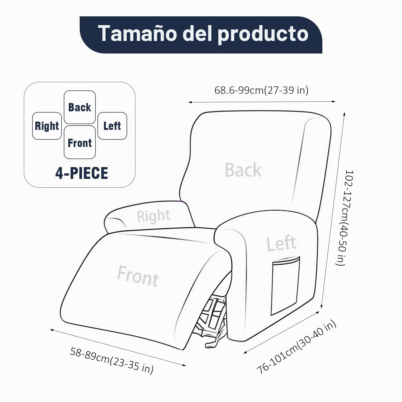 Conjunto de 4 piezas Funda Sillon Relax Reclinable, Funda Sofá Relax 1 plaza, Funda Butaca, Funda elástica lavable con bolsillos para sillas, para sillón de televisión y reclinable（Gris claro）