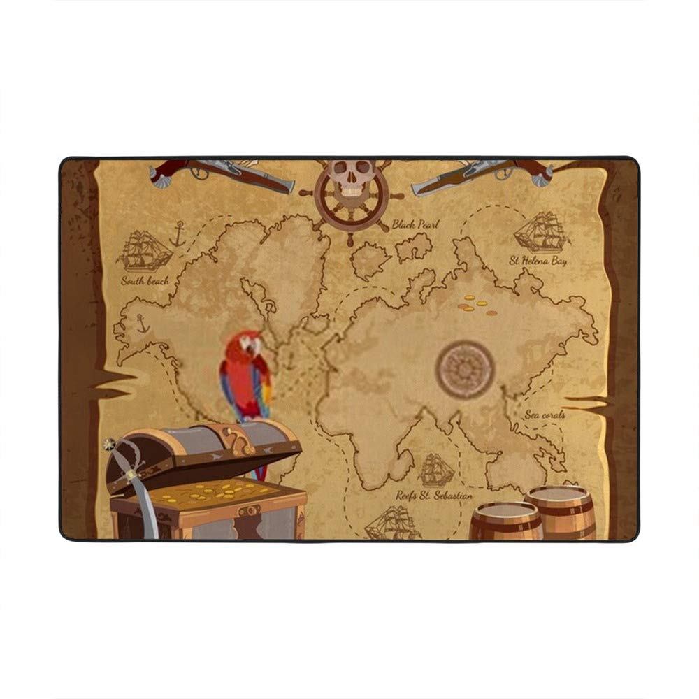 Tapis carte au trésor de pirate Ruchen en velours corail premium 160x122cm