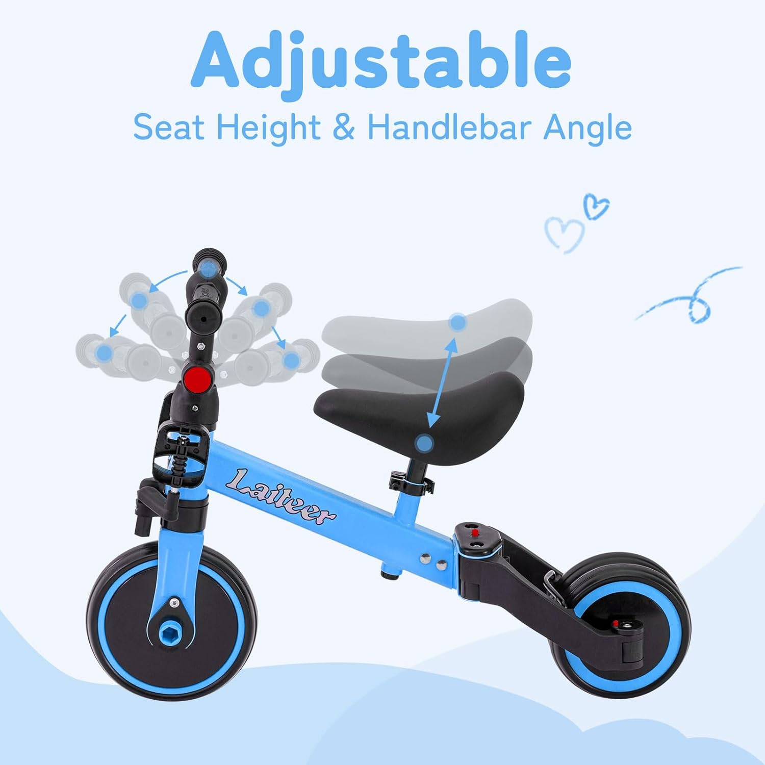 3 in 1 Toddler Tricycle for 2 to 5 Year Old Kids, Kids Balance Bike with Adjustable Seat, Toddler Bike for Boys and Girls with Detachable Pedals, Reinforced Frame (Blue)