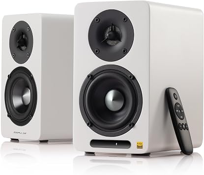 Edifier Airpulse A60 Desktop Hi-Res Bluetooth Bookshelf Speakers, White | Planar Tweeter, Hi-Res Audio, Bluetooth 5.1 aptX HD, DSP Crossover, Multi Input, Sub Out, MDF Wooden Cabinet
