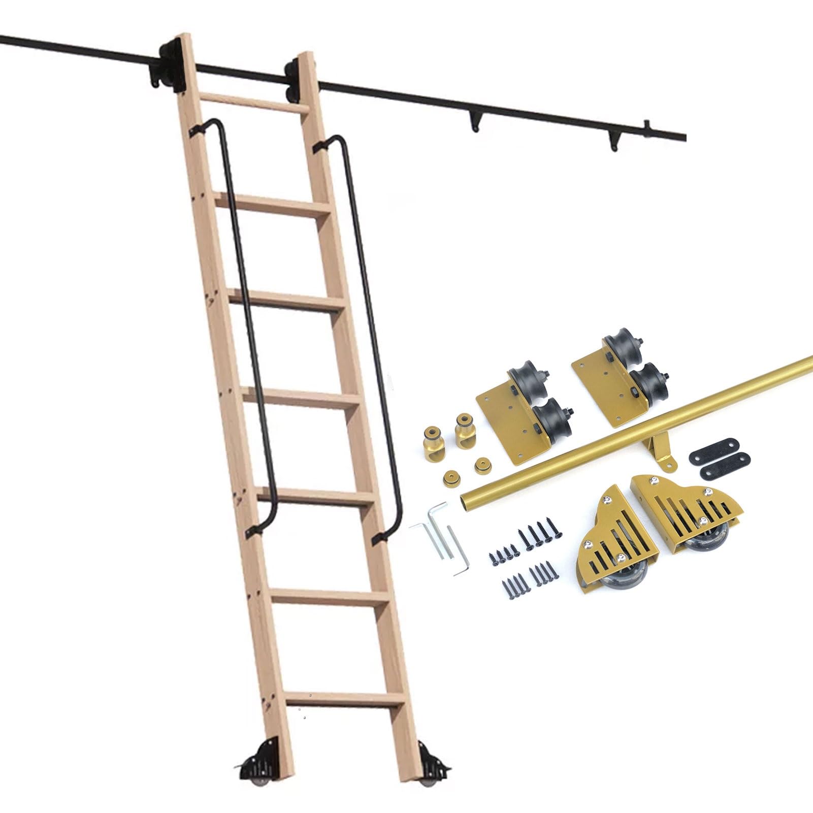 Rail échelle coulissante doré 732cm en acier robuste pour loft