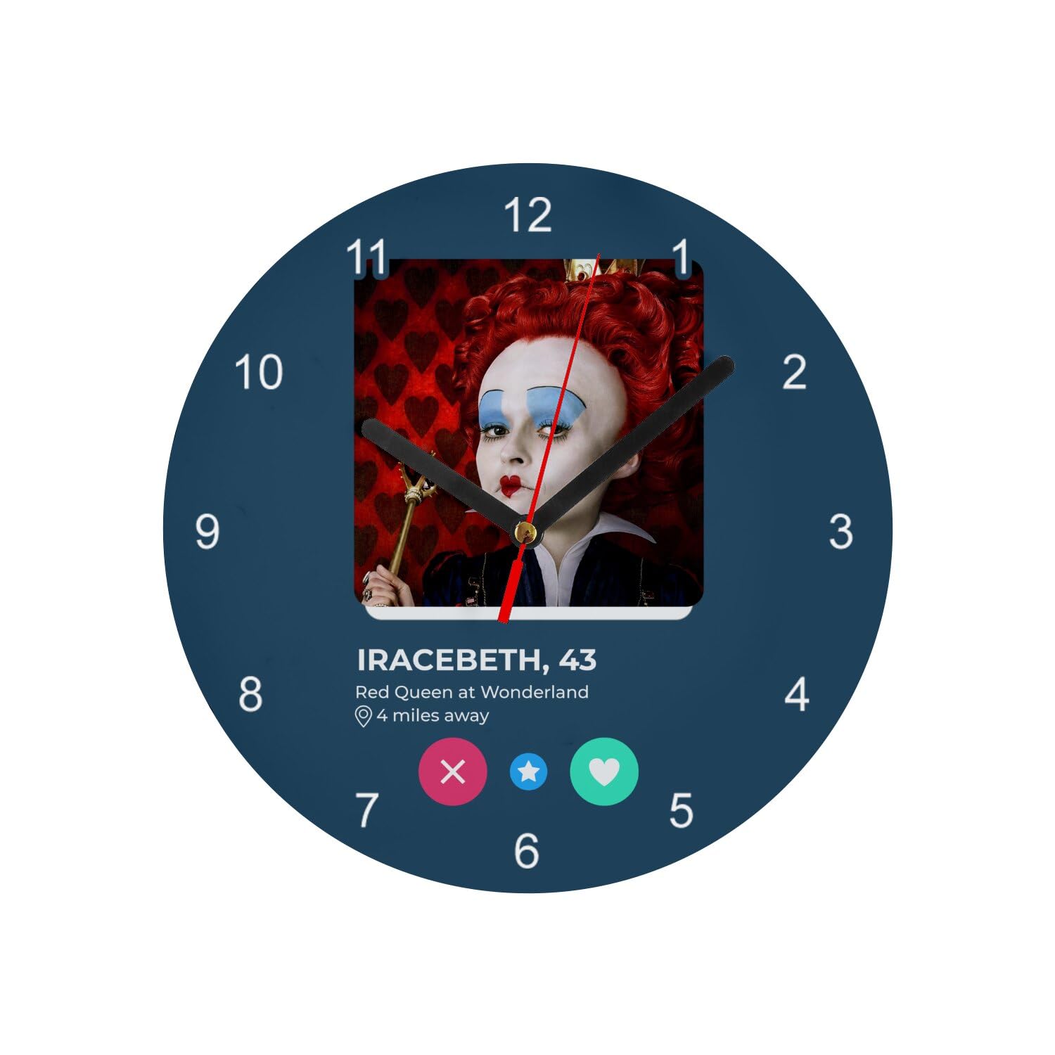 Horloge Murale en Verre Alice Wonderland Bleue - Cadran Rond 20 cm pour Décoration Intérieure