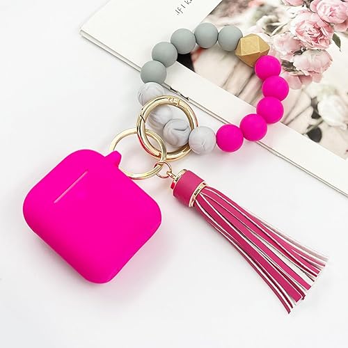 Vista 13 de Funda compatible con AirPods, funda protectora de silicona suave con llavero de pulsera, compatible con Apple AirPods de 2ª