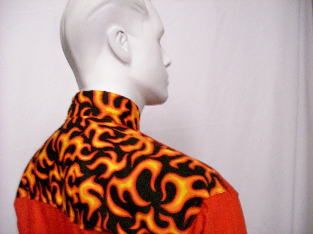 CHEFSKIN EXECUTIVE CHEF JACKET RED LS FLAMES COLLAR FRESH COOL FABRIC