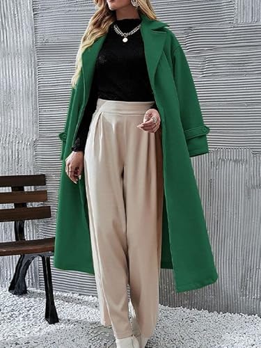 Women's Faux Wool Elegant Coat Collar Lapel Button Down Trench Jacket Slim Solid Color Long Pea Coat Overcoat Outwear #TOP4