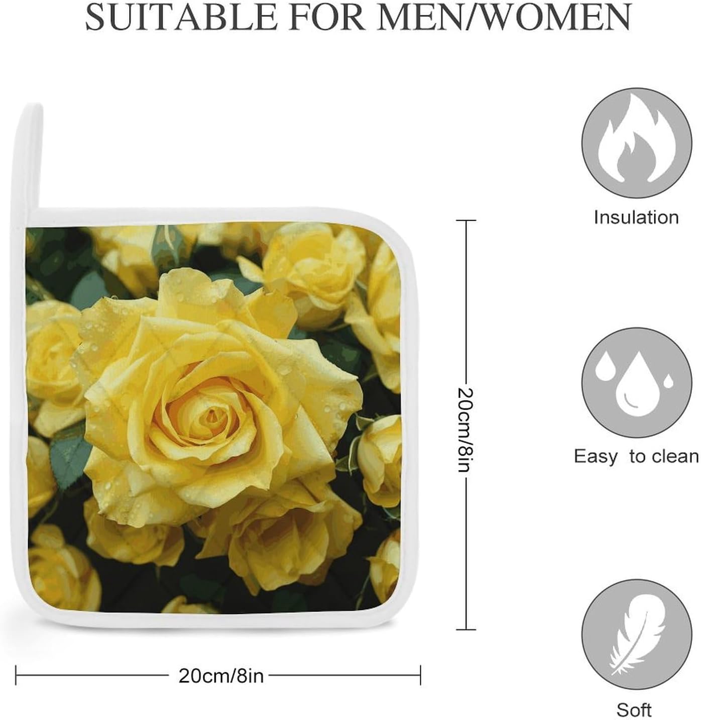 Pot Holder Set of 2 Graceful Yellow Rose Flower Printed Potholders for Kitchens Heat Resistant & Non Slip Potholders for Kitchen Cooking Baking BBQ