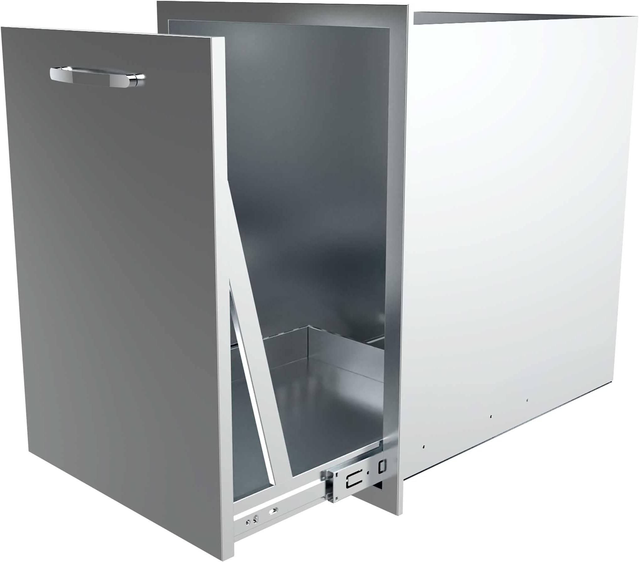 Built-in Double Trash Drawer 20" W x 27" H x 24" D Pull-Out Tray Outdoor Kitchen Stainless Steel Trash Drawer with Handle Storage Two Trash Bins for BBQ Island Grill Station
