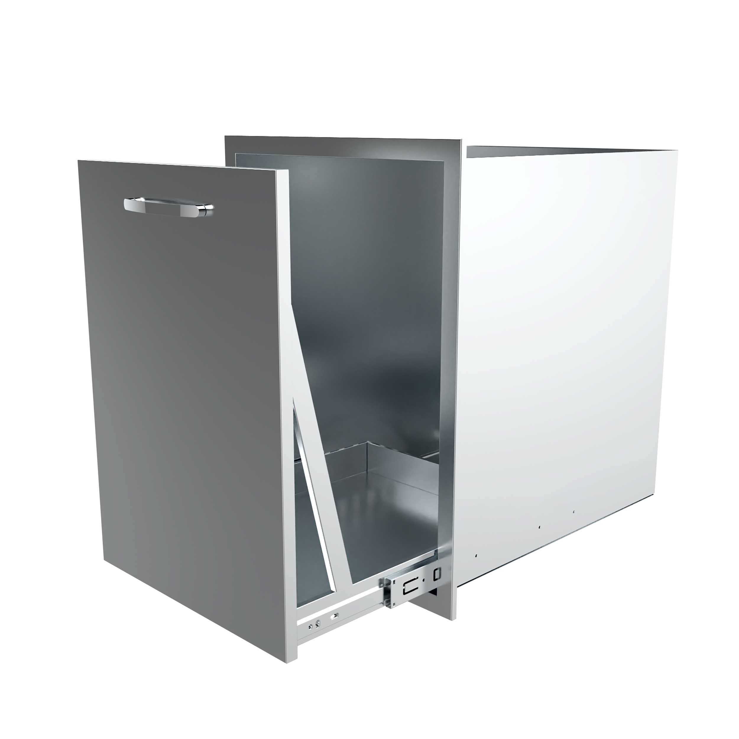 Built-in Double Trash Drawer 20" W x 27" H x 24" D Pull-Out Tray Outdoor Kitchen Stainless Steel Trash Drawer with Handle Storage Two Trash Bins for BBQ Island Grill Station