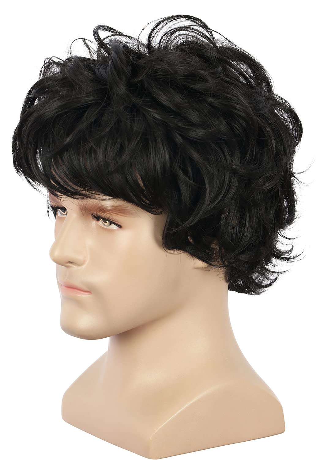 Yuehong Men Short Curly Black Wig Cosplay Party Film Hair Heat Resistant Synthetic Fibers Fluffy Durable Breathable Wig - Image 3