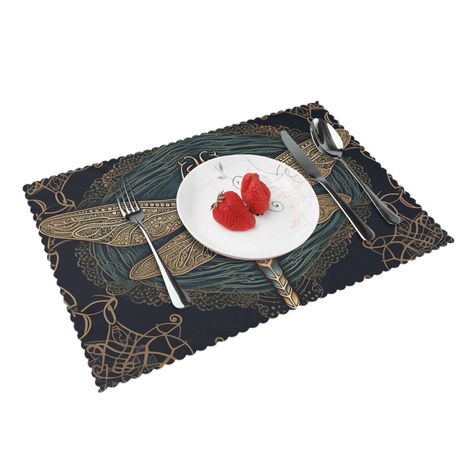 Placemats Set of 4 Heat Resistant Non-Slip Place Mats for Dining Table Dragonfly Placemats Washable Woven Table Mats Wipeable Placemat for Kitchen Decoration 30 x 45 cm