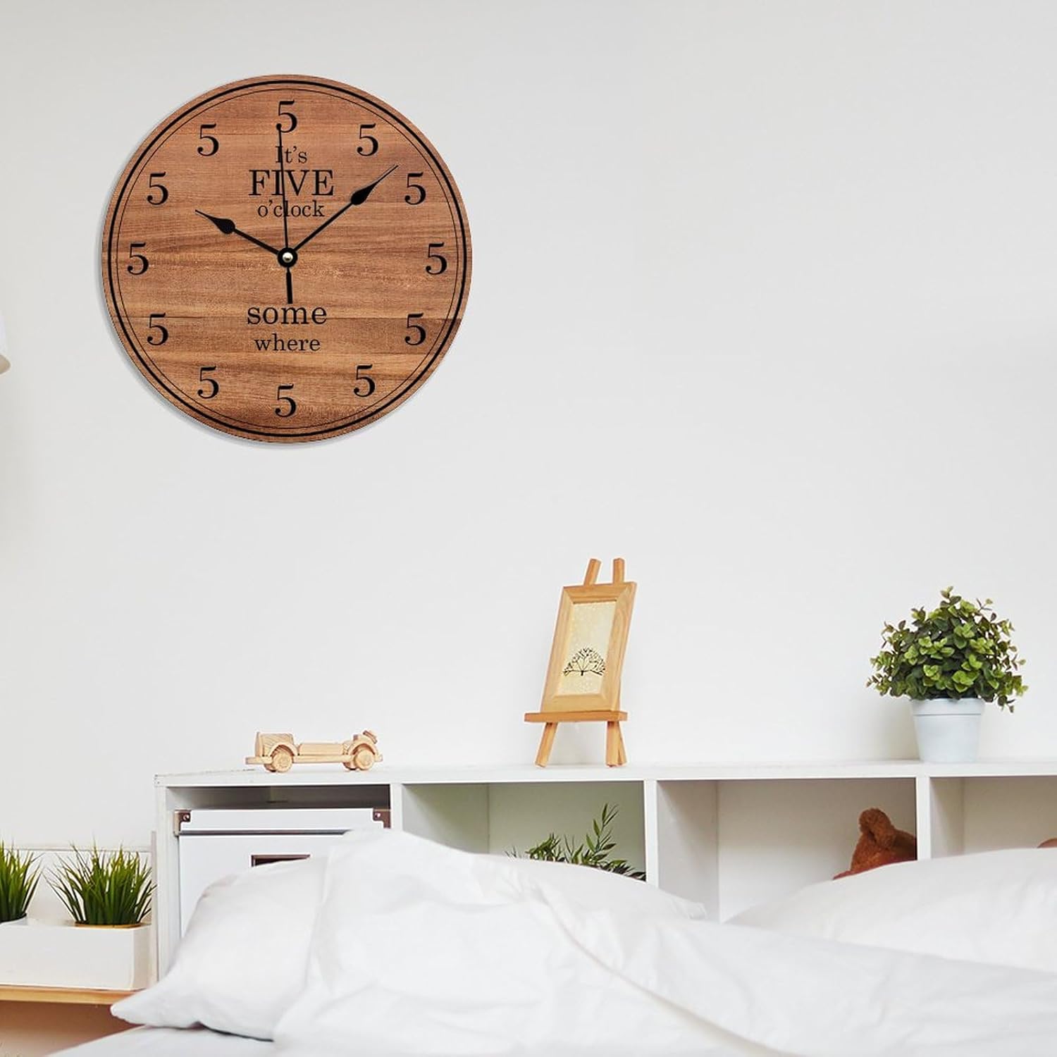 It's Five O'clock Wall Clock 15x15 Inches Farmhouse Kitchen Decor Gifts Farmhouse PVC Wall Clocks Quartz Movement Retro Wall Hanging PVC Clock for Living Room School Kids Room