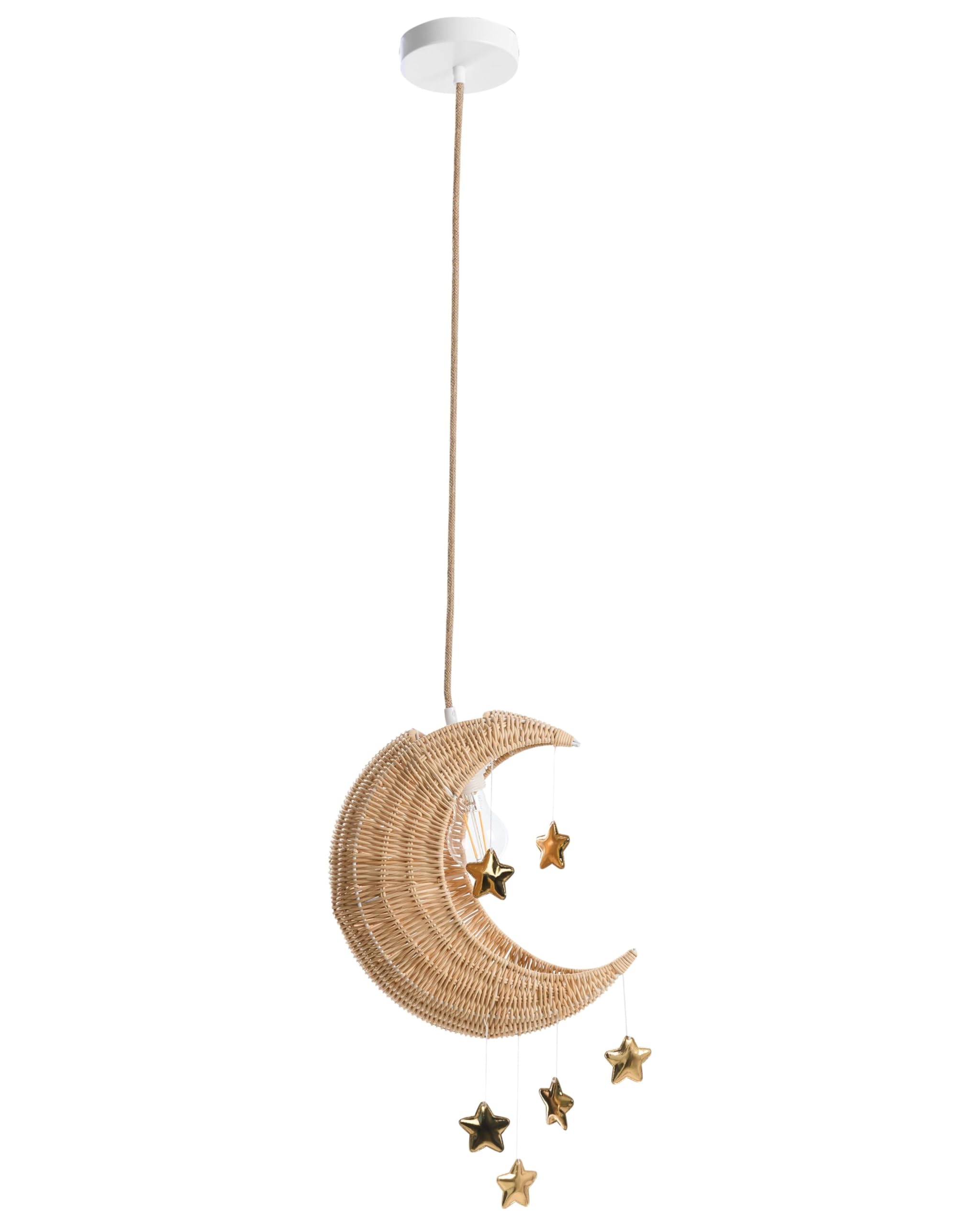 Beliani Lampada a sospensione in vimini di rattan intrecciata a mano a forma di luna Plafoniera naturale