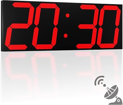 CHKOSDA 18.7 Automic Digital Wall Clock, LED Wall Clock with Large Display, Multi-Function Clock with Alarm and Timer, Auto Time Sync Digital Clock with Adjustable BrigthnessRed