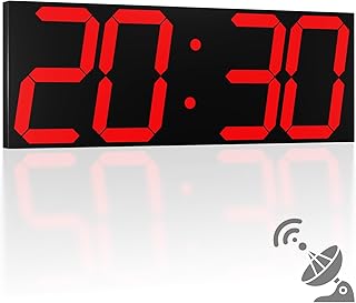 CHKOSDA Automatische digitale Wanduhr, LED-Wanduhr mit großem Display, Multifunktionsuhr mit Alarm und Timer, automatische Zeitsynchronisation, Digitaluhr mit einstellbarer Helligkeit (rot)