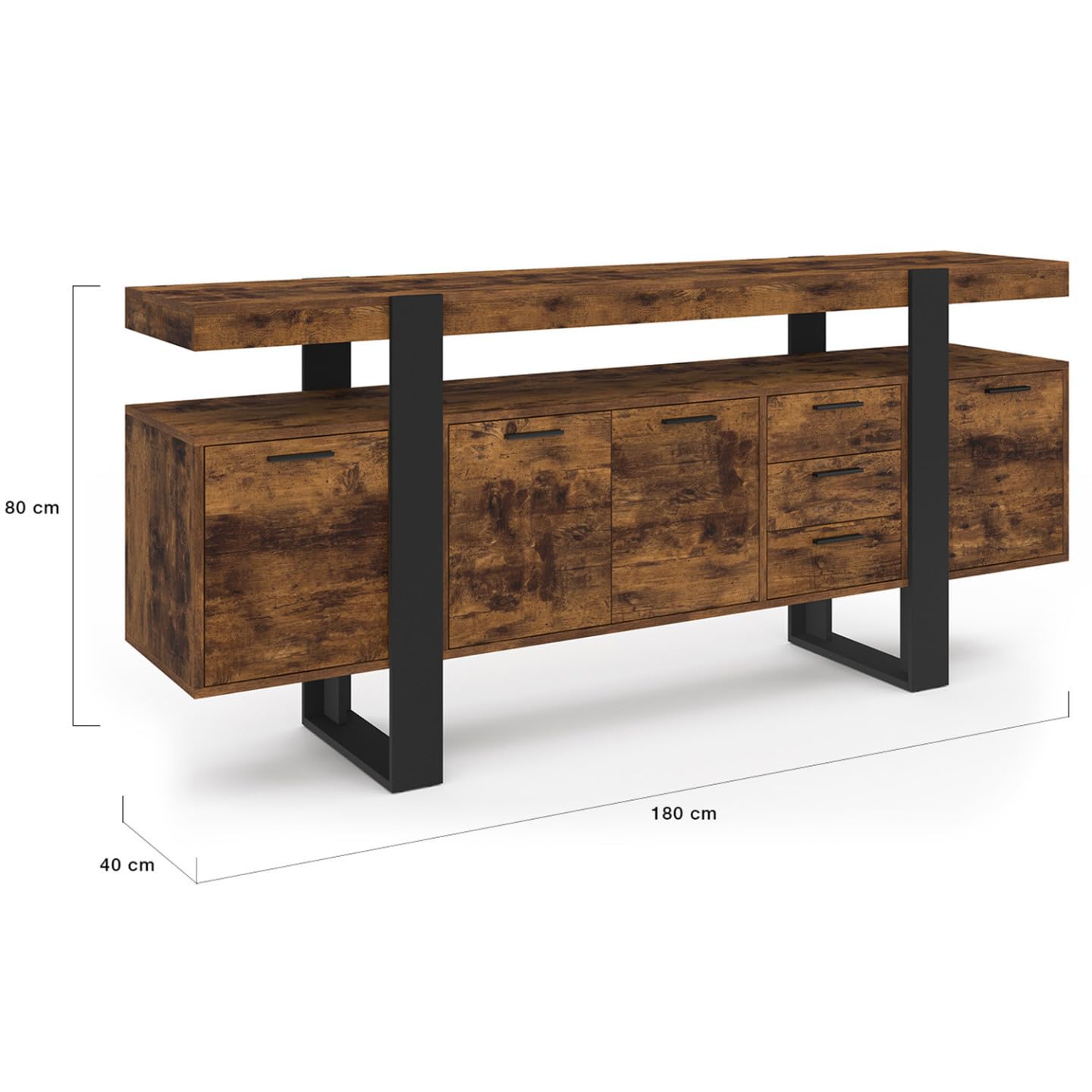 IDMarket - Buffet 180 cm Phoenix XXL Bois Effet Vieilli et Noir