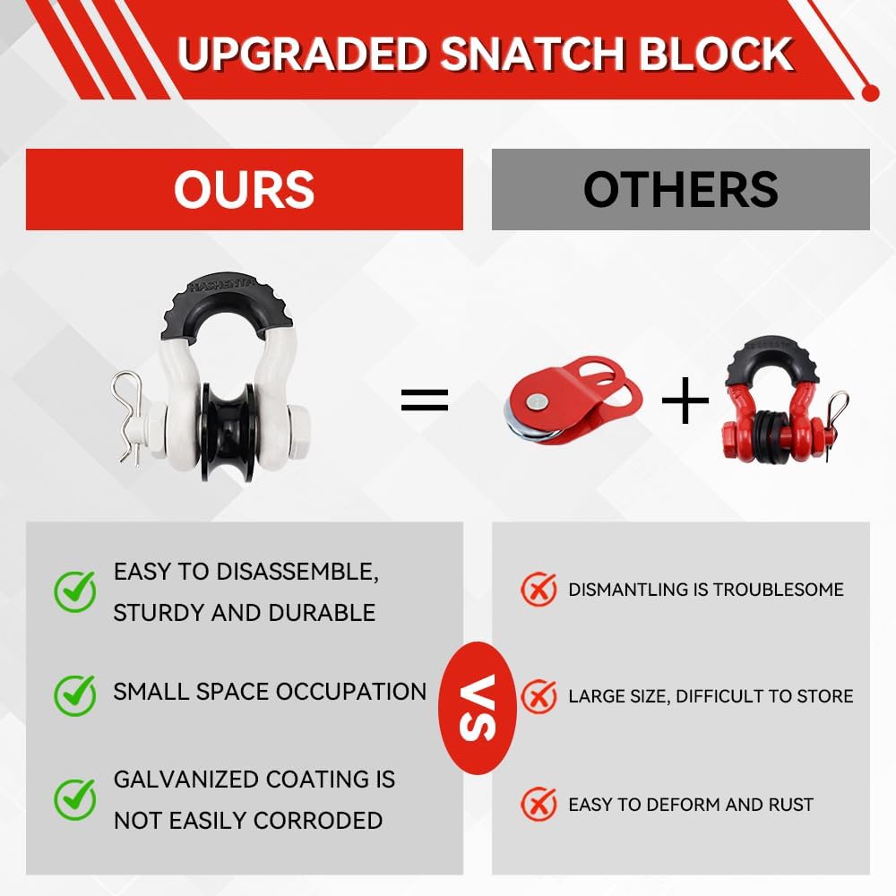 2 Pack 3/4" D Ring Shackle with Towing Pulley,41887lbs Breaking Strength for Off Road ATV UTV Truck Tractor (White)