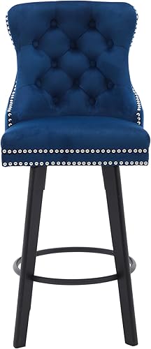 Miniatura 5 de Taburetes de bar giratorios modernos con anillo de metal, reposapiés resistente y respaldo grande para isla de cocina, bistró, bar en casa, juego de