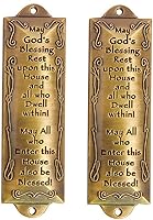 Vista 1 de 2 mezuzá de latón Bless This House con pergamino hebreo en caja de regalo y guía de colocación
