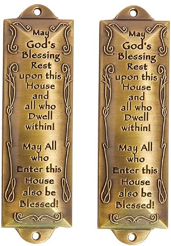 2 mezuzá de latón Bless This House con pergamino hebreo en caja de regalo y guía de colocación