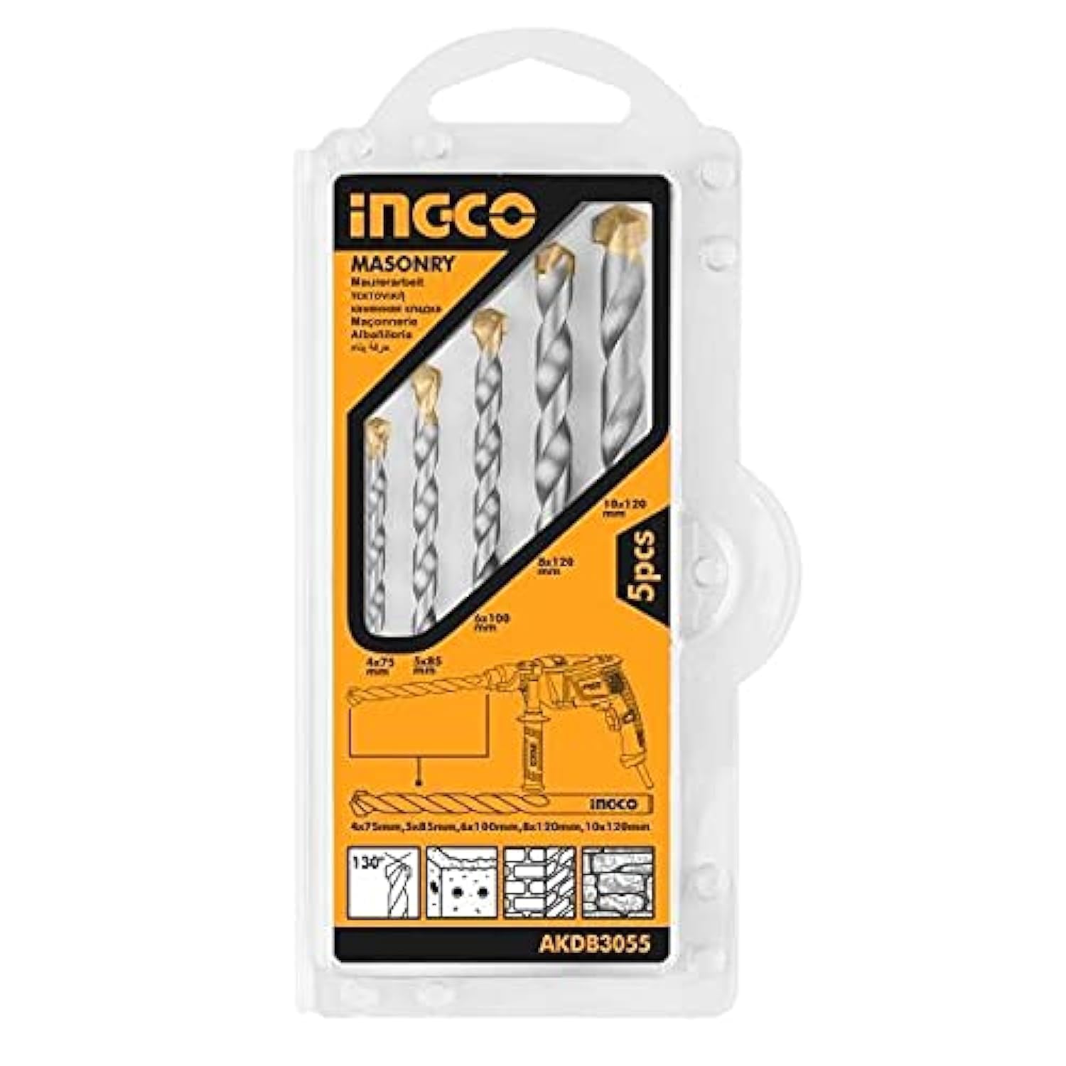 Ingco AKDB3055 - Punta per trapano per muratura, 5 pezzi