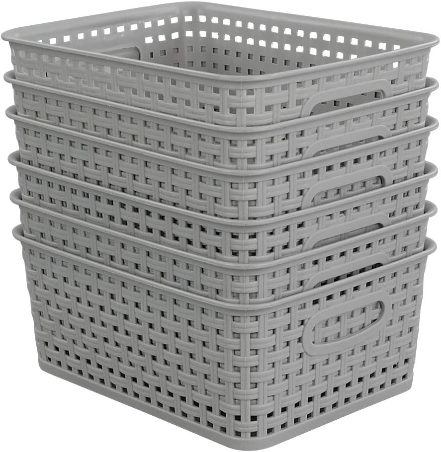 6-pack Grey Woven Plastic Storage Baskets, Organizing Bins - Image 5