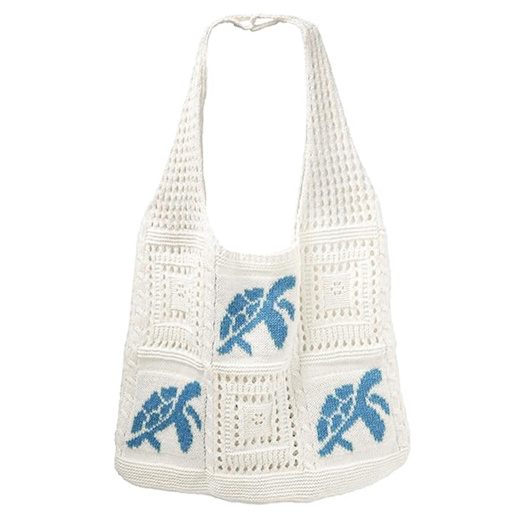 Striegro Beachy Purse Crochet Beach Bag for Women Blue Turtle Tote Lightweight Knit Shoulder Bag for Summer, Travel, and Casual Outings..