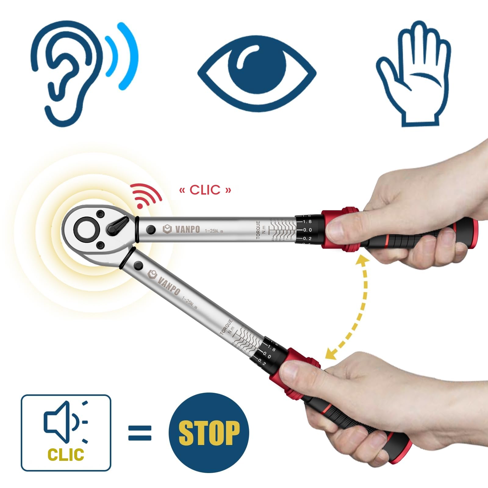 VANPO Clé Dynamométrique Vélo, 1-25NM, 32 Pièces Cle Dynamometrique Kit avec Barre D'extension, Bits Adaptateur, Torx, Phillips,Taglio,Esagonali, Pozidriv pour Vélos Route y Montagne, Moto
