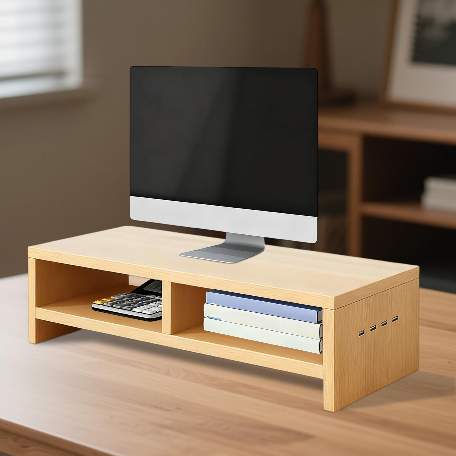 Supporto Monitor Organizzatore Scrivania | Ripiano Da Tavolo Per Monitor Con Spazio Di Archiviazione Per Computer Portatile Elettronica Ufficio Domestico Studio Lavoro