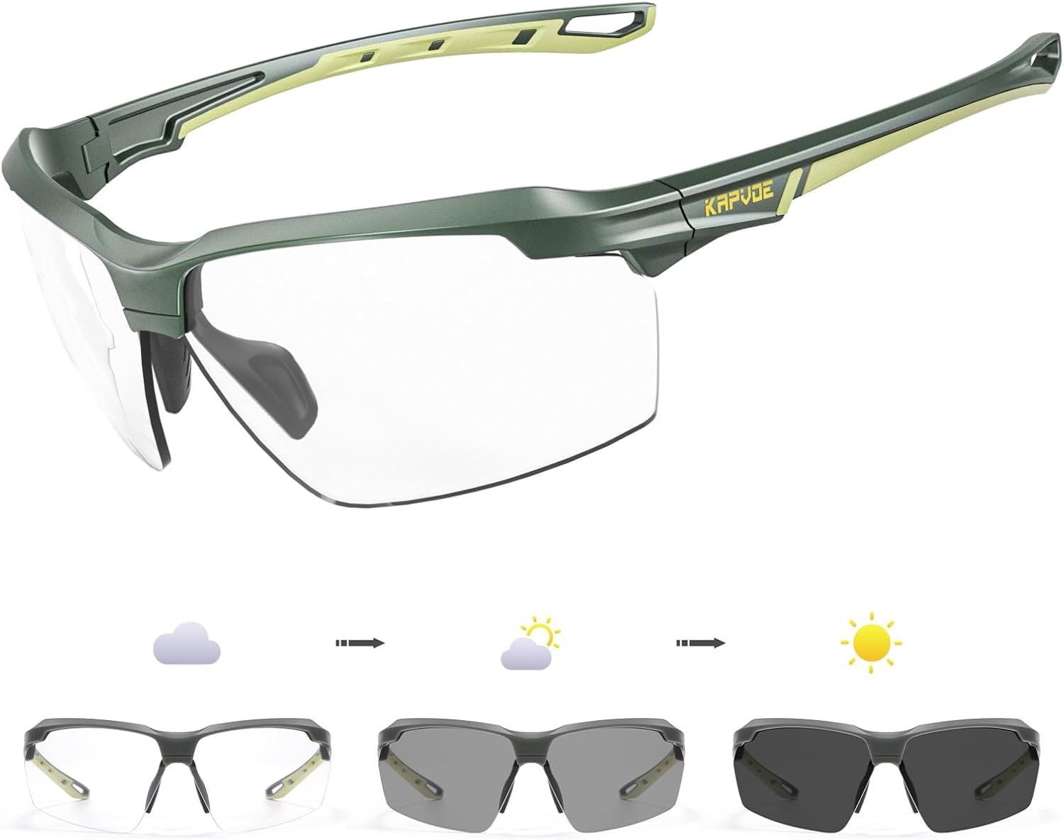 KAPVOE Photochromic Sports Sunglasses for Men Women Cycling Sunglasses UV400 Protection MTB BMX Running Riding Bike K87
