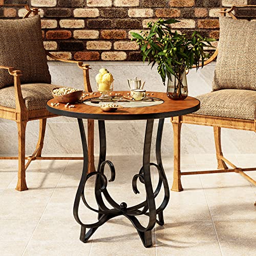 Waktavel Coffee Table,23.6" Small Round Coffee Table W/Tempered Glass Top,Mid Century Rustic Coffee Table With Carved Metal Legs, Creative Round Side Table For Small Spaces,Living Room,Bedroom,Office #TOP3