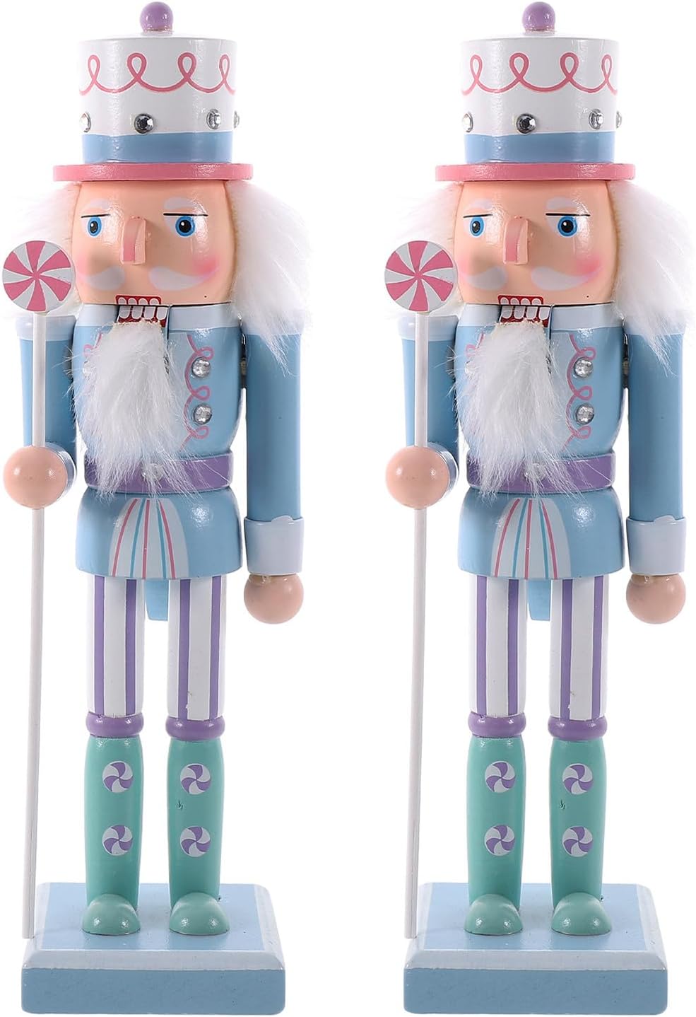 2pcs Wooden Christmas Nutcracker Soldier Figurines - Light Candy Color Nutcracker Decoration - Desktop Ornament for Holiday Party Festival Shelves Decor